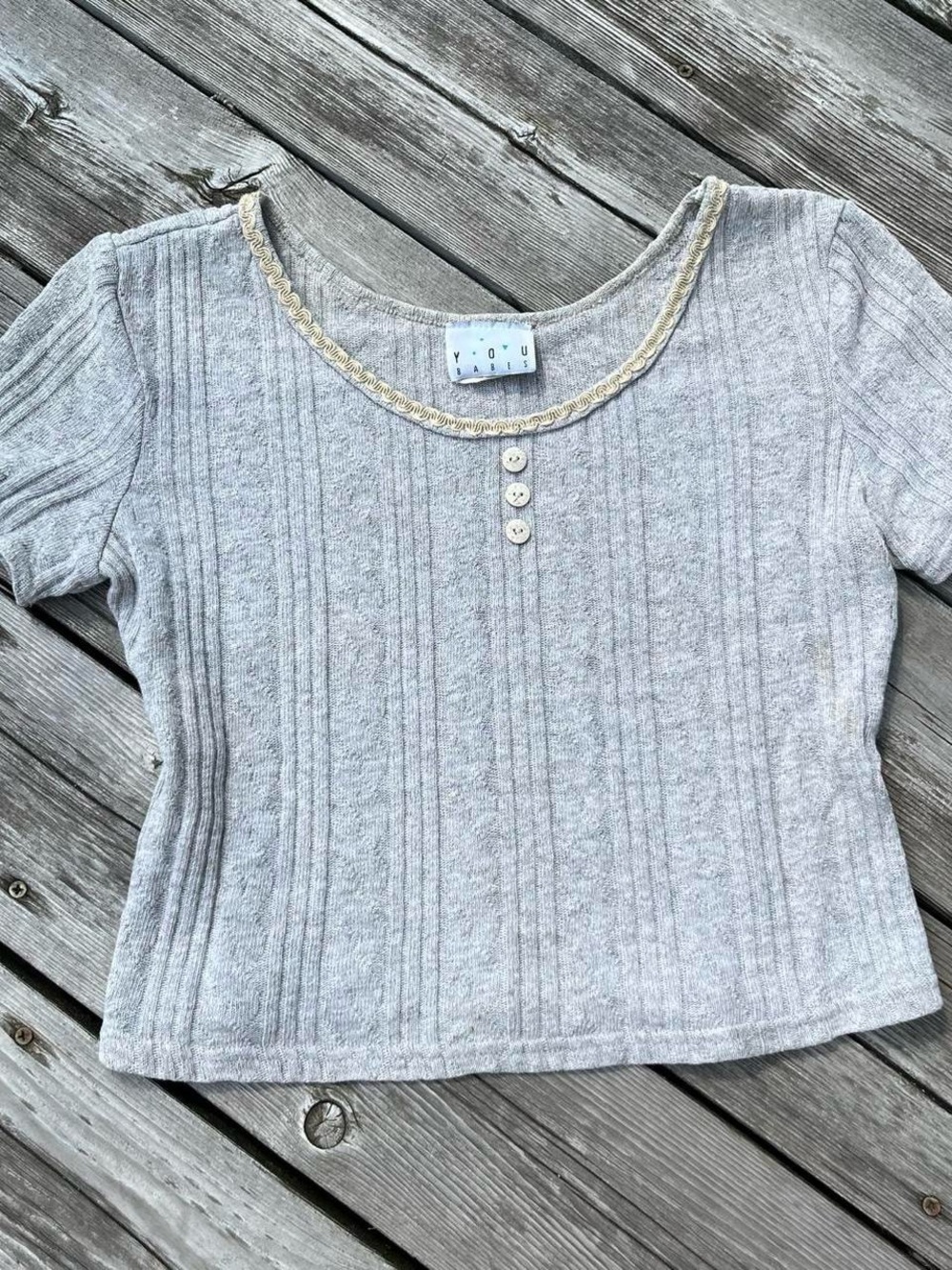 You Babes beige cable knit baby tee
